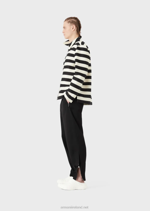Men 086V1336 Horizontal Striped Ottoman Zip-Up Blouson Armani Black