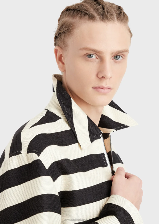 Men 086V1336 Horizontal Striped Ottoman Zip-Up Blouson Armani Black