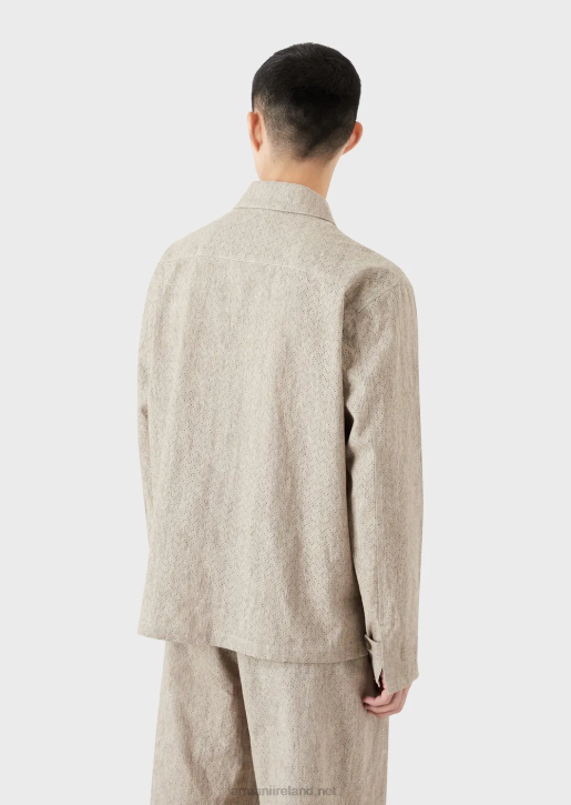 Men 086V1337 Coated Linen Zip-Up Blouson With Openwork Chevron Motif Armani Beige