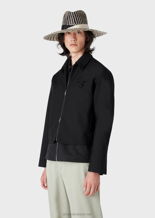 Men 086V1338 Blouson In Crisp Virgin-Wool Gabardine Armani Black
