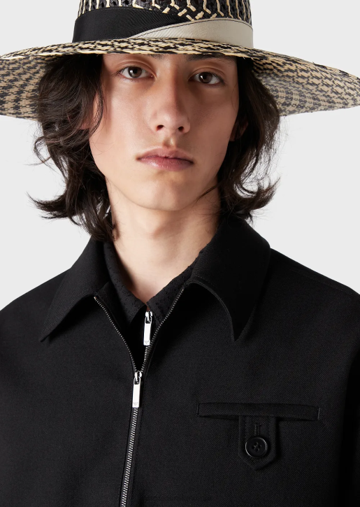 Men 086V1338 Blouson In Crisp Virgin-Wool Gabardine Armani Black