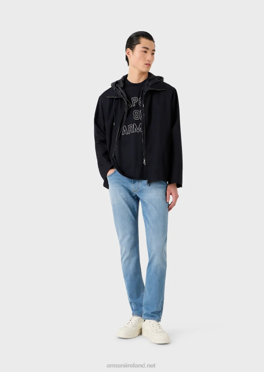 Men 086V1341 Full-Zip Hooded Blouson In Crisp Virgin-Wool Gabardine Armani Navy Blue