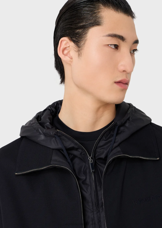 Men 086V1341 Full-Zip Hooded Blouson In Crisp Virgin-Wool Gabardine Armani Navy Blue