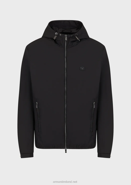 Men 086V1342 Water-Repellent Nylon Blouson With Hood And Logo Patch Armani Black