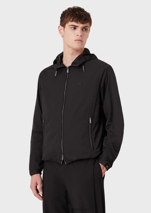 Men 086V1342 Water-Repellent Nylon Blouson With Hood And Logo Patch Armani Black