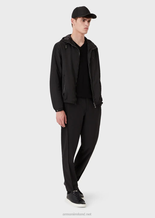 Men 086V1342 Water-Repellent Nylon Blouson With Hood And Logo Patch Armani Black
