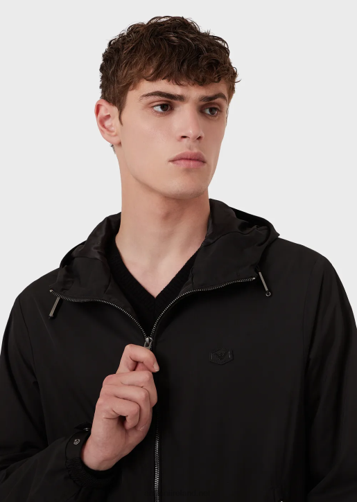 Men 086V1342 Water-Repellent Nylon Blouson With Hood And Logo Patch Armani Black