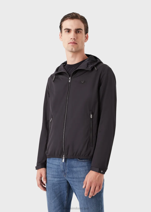 Men 086V1343 Water-Repellent Nylon Blouson With Hood And Logo Patch Armani Navy Blue