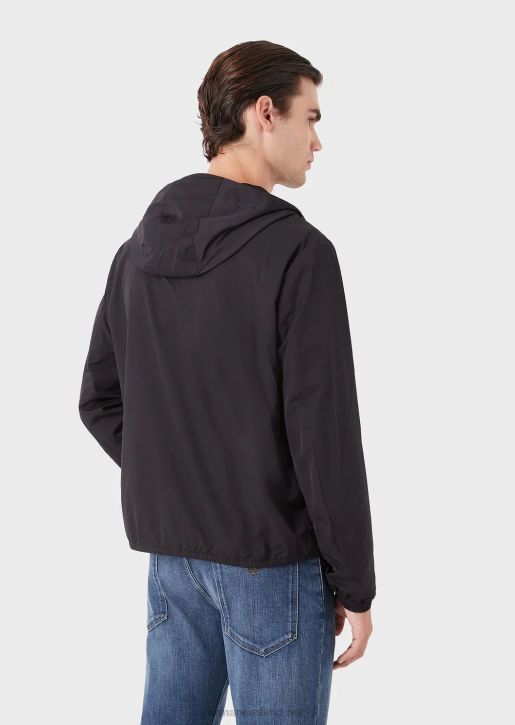 Men 086V1343 Water-Repellent Nylon Blouson With Hood And Logo Patch Armani Navy Blue