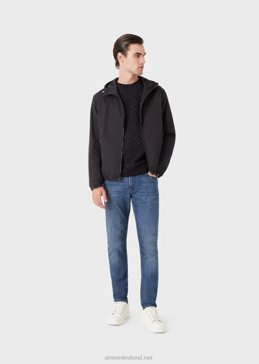 Men 086V1343 Water-Repellent Nylon Blouson With Hood And Logo Patch Armani Navy Blue