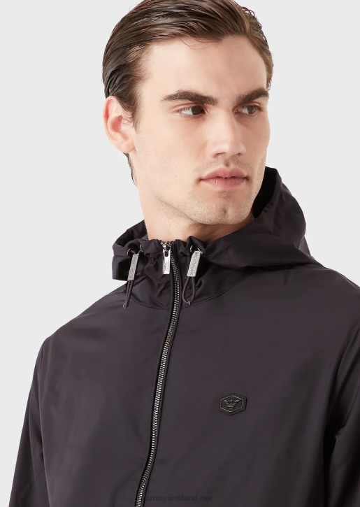 Men 086V1343 Water-Repellent Nylon Blouson With Hood And Logo Patch Armani Navy Blue