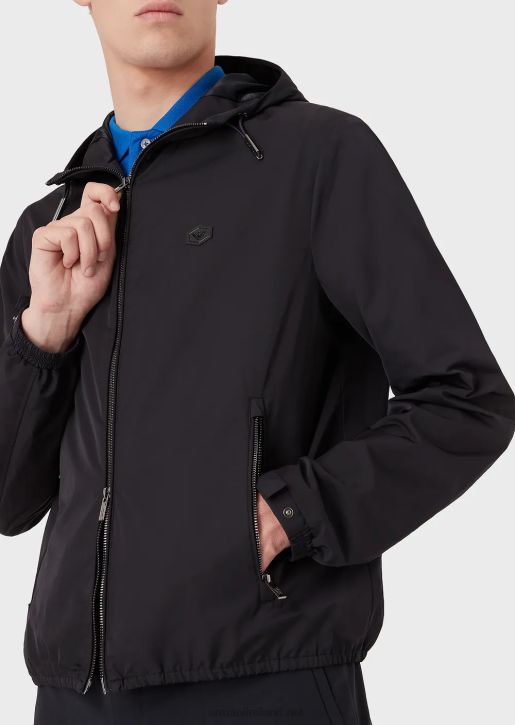 Men 086V1343 Water-Repellent Nylon Blouson With Hood And Logo Patch Armani Navy Blue