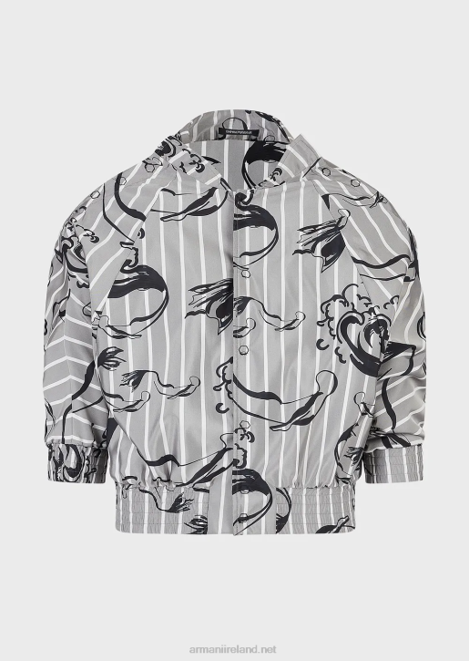 Men 086V1344 Short Sleeve Blouson In Mermaid-Print Striped Technical Fabric Armani