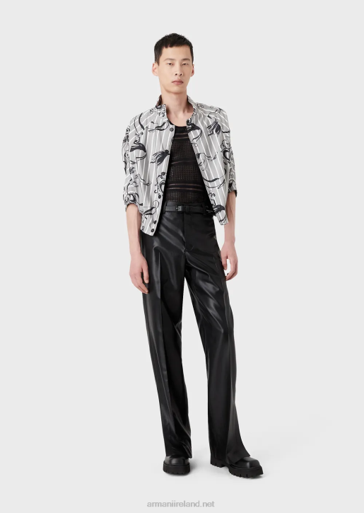 Men 086V1344 Short Sleeve Blouson In Mermaid-Print Striped Technical Fabric Armani