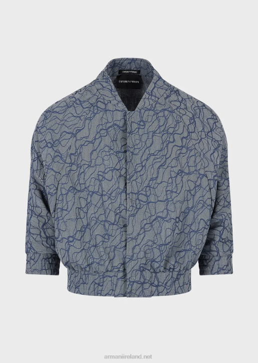 Men 086V1345 Short-Sleeved Blouson In Jacquard-Pattern Wool Crepe Armani Pattern