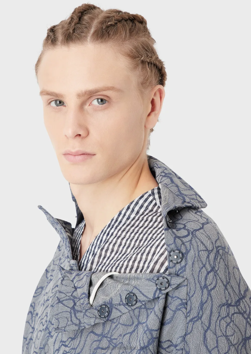 Men 086V1345 Short-Sleeved Blouson In Jacquard-Pattern Wool Crepe Armani Pattern