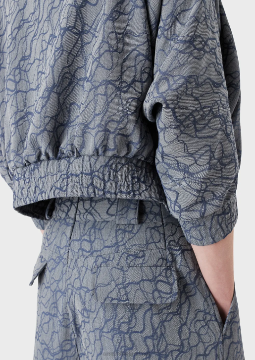 Men 086V1345 Short-Sleeved Blouson In Jacquard-Pattern Wool Crepe Armani Pattern