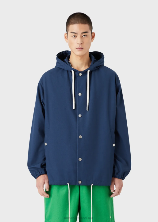 Men 086V1347 Sustainable Collection Recycled Canvas Hooded Blouson Armani Blue