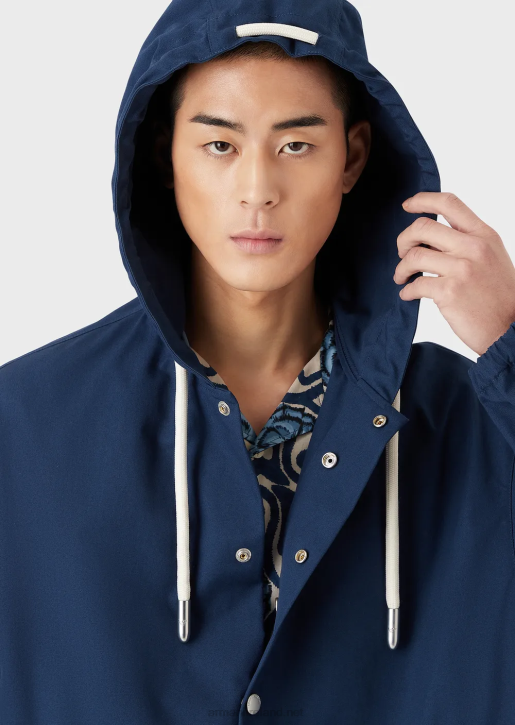 Men 086V1347 Sustainable Collection Recycled Canvas Hooded Blouson Armani Blue