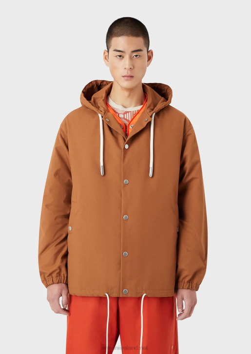 Men 086V1348 Sustainable Collection Recycled Canvas Hooded Blouson Armani Tobacco