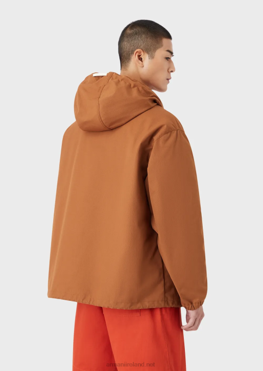 Men 086V1348 Sustainable Collection Recycled Canvas Hooded Blouson Armani Tobacco