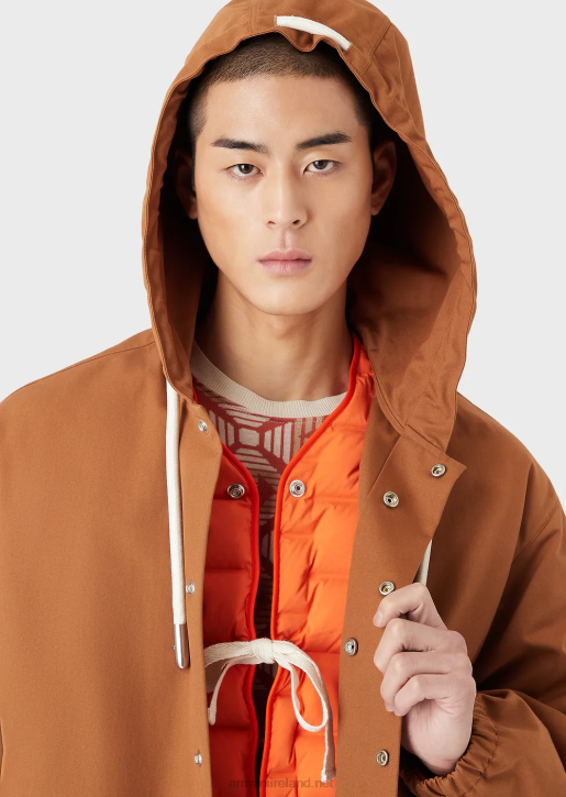 Men 086V1348 Sustainable Collection Recycled Canvas Hooded Blouson Armani Tobacco