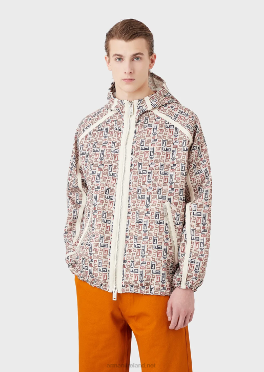 Men 086V1349 Sustainable Collection Blouson With Zip And Hood In Organic Ripstop With An All-Over Print Armani