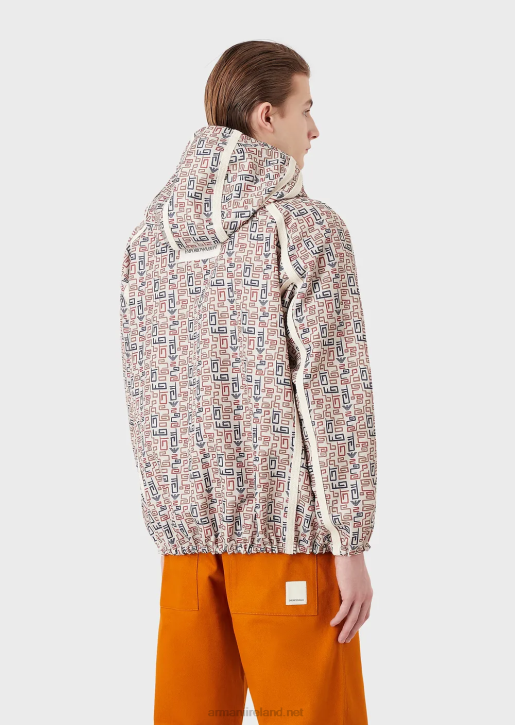 Men 086V1349 Sustainable Collection Blouson With Zip And Hood In Organic Ripstop With An All-Over Print Armani