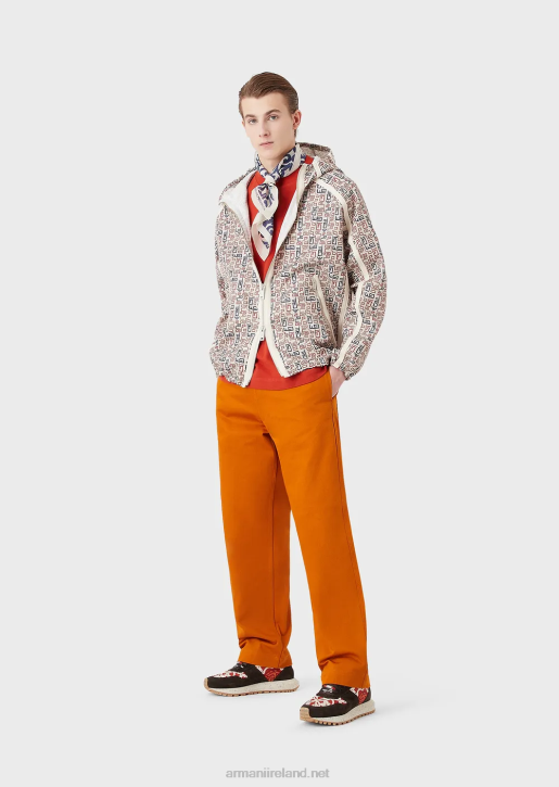 Men 086V1349 Sustainable Collection Blouson With Zip And Hood In Organic Ripstop With An All-Over Print Armani
