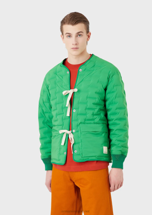 Men 086V1350 Sustainable Collection Down Jacket With Recycled Satin And Padding Armani Green