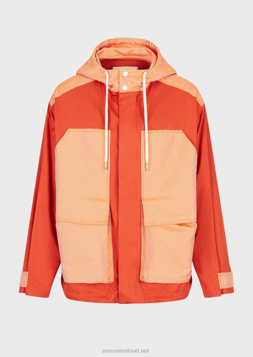 Men 086V1351 Sustainable Collection Organic Twill And Recycled Ripstop Hooded Blouson Armani Red