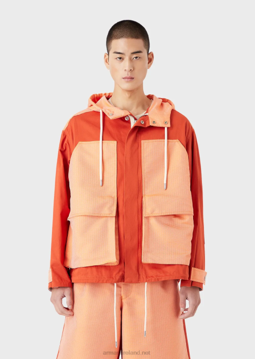 Men 086V1351 Sustainable Collection Organic Twill And Recycled Ripstop Hooded Blouson Armani Red