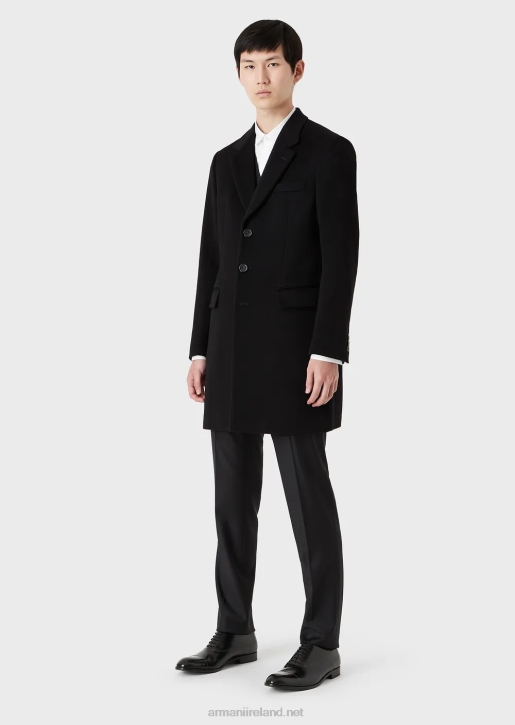 Men 086V1355 Coat With Lapels In Beaver Cashmere Armani Black