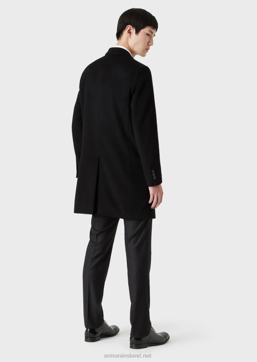 Men 086V1355 Coat With Lapels In Beaver Cashmere Armani Black