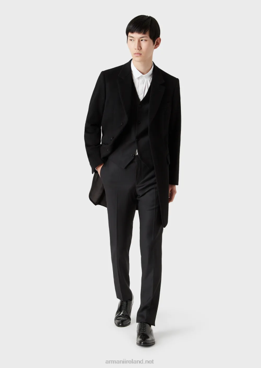 Men 086V1355 Coat With Lapels In Beaver Cashmere Armani Black