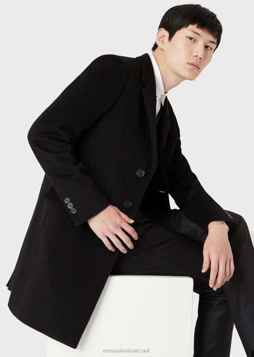 Men 086V1355 Coat With Lapels In Beaver Cashmere Armani Black