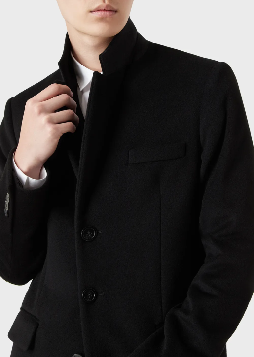 Men 086V1355 Coat With Lapels In Beaver Cashmere Armani Black