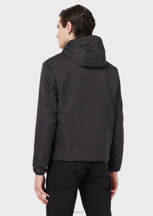 Men 086V1358 Hooded, Nylon Jacket With All-Over Jacquard Monogram Armani Black