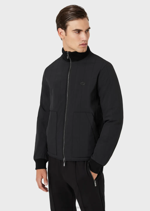 Men 086V1360 Quilted Nylon And Knit Reversible Blouson With Logo Patch Armani Black