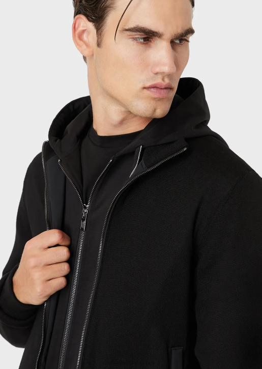 Men 086V1360 Quilted Nylon And Knit Reversible Blouson With Logo Patch Armani Black
