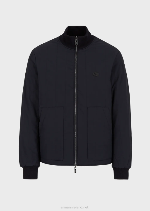 Men 086V1361 Quilted Nylon And Knit Reversible Blouson With Logo Patch Armani Navy Blue