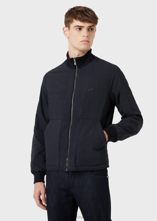 Men 086V1361 Quilted Nylon And Knit Reversible Blouson With Logo Patch Armani Navy Blue