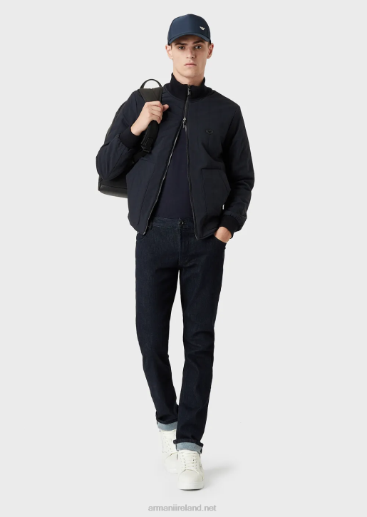Men 086V1361 Quilted Nylon And Knit Reversible Blouson With Logo Patch Armani Navy Blue