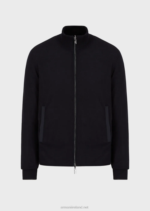 Men 086V1361 Quilted Nylon And Knit Reversible Blouson With Logo Patch Armani Navy Blue