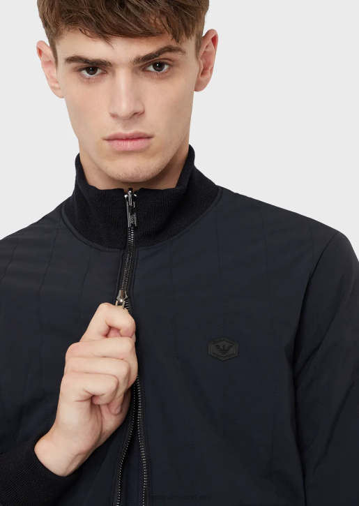 Men 086V1361 Quilted Nylon And Knit Reversible Blouson With Logo Patch Armani Navy Blue
