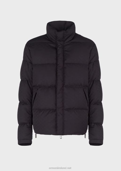 Men 086V1364 Quilted Puffer Jacket With All-Over Jacquard Eagle Armani Black