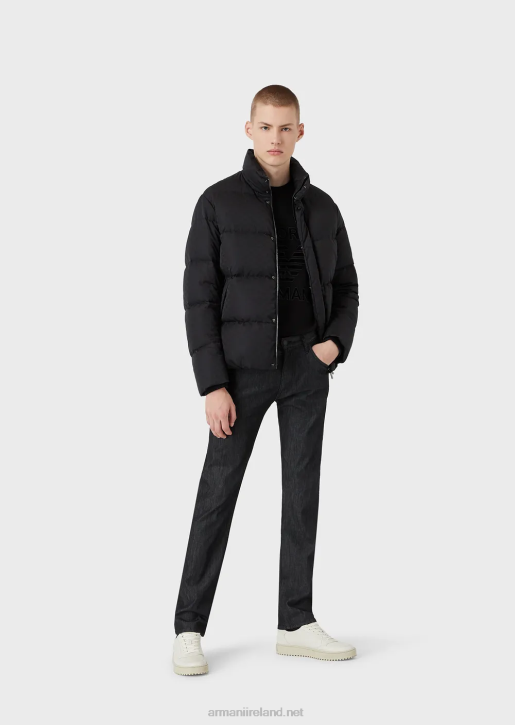 Men 086V1364 Quilted Puffer Jacket With All-Over Jacquard Eagle Armani Black