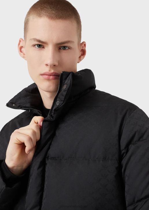 Men 086V1364 Quilted Puffer Jacket With All-Over Jacquard Eagle Armani Black