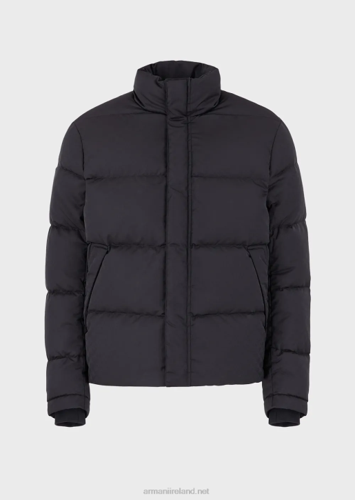 Men 086V1365 Quilted Puffer Jacket With All-Over Jacquard Eagle Armani Blue