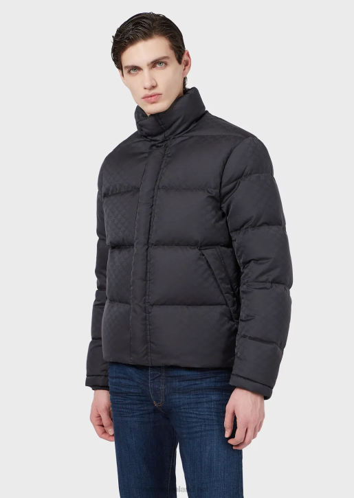 Men 086V1365 Quilted Puffer Jacket With All-Over Jacquard Eagle Armani Blue
